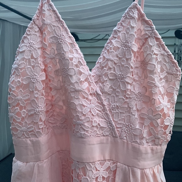 ❌DONATED❌Peach Blush Crochet Floral Lace Detailed Lined Maxi Romper - Picture 9 of 15